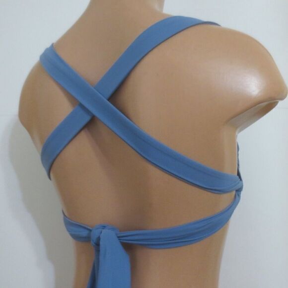NWT Hilinker Blue Ruched Bikini Criss Cross Back High Cut Swimsuit Set Sz M - Picture 6 of 11